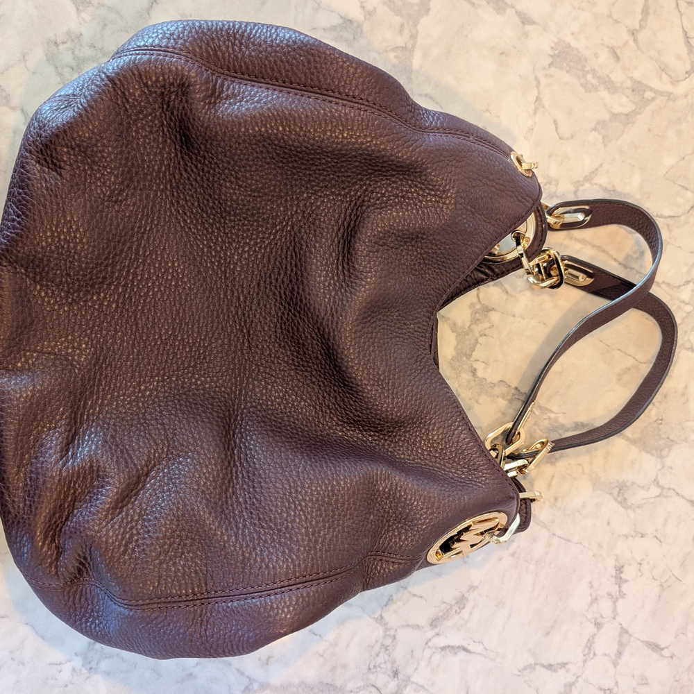 Michael Kors Plum Fulton Large Leather Hobo Bag with Gold Accents - Picture 3 of 10